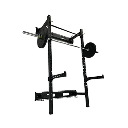HulkFit Pro Series Wall Mounted Folding Squat Rack and Power Rack with Pull Up Bar & J Hooks for Home Gym, Strength Training Exercise Equipment - style: Wall Mounted Power Cage - Black