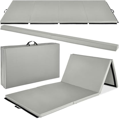 Best Choice Products 10ftx4ftx2in Folding Gym Mat 4-Panel Exercise Gymnastics Aerobics Workout Fitness Floor Mats w/Carrying Handles - color: Gray w/Beam