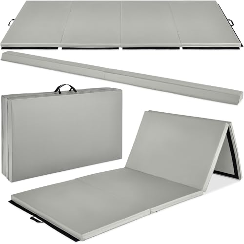 Best Choice Products 10ftx4ftx2in Folding Gym Mat 4-Panel Exercise Gymnastics Aerobics Workout Fitness Floor Mats w/Carrying Handles - color: Gray w/Beam
