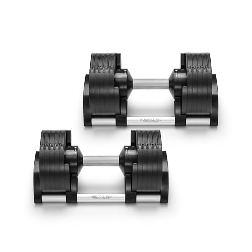 NÜOBELL® Adjustable Dumbbell Set, 5-50 LB or 5-80 LB, Easy Twist 2024-25 Model, All-In-One Weights Set (Pair) for Home, Original Manufacturer - color: Classic Silver, size: NÜOBELL Adjustable Dumbbells (pair) 50 lb ea X 2