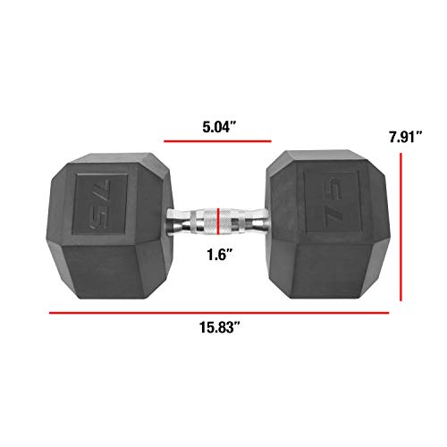 WF Athletic Supply Rubber Coated Solid Steel Cast-Iron Pair Dumbbells, Rubber Hex Dumbbells, Hex Weights Dumbbells for Muscle Toning, Full Body Workout, Home Gym Dumbbells, Pair - color: r. 75 LB Pair (2 x 75lb)