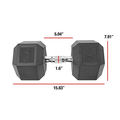 WF Athletic Supply Rubber Coated Solid Steel Cast-Iron Pair Dumbbells, Rubber Hex Dumbbells, Hex Weights Dumbbells for Muscle Toning, Full Body Workout, Home Gym Dumbbells, Pair - color: r. 75 LB Pair (2 x 75lb)