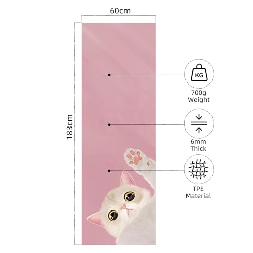 FOLAI Extra Thick Yoga Mat 6mm，pilates mat thick - Non-Slip Exercise Mat for HIIT, Pilates & Home Workouts & Workout with Free Carry Strap - color: pink cat