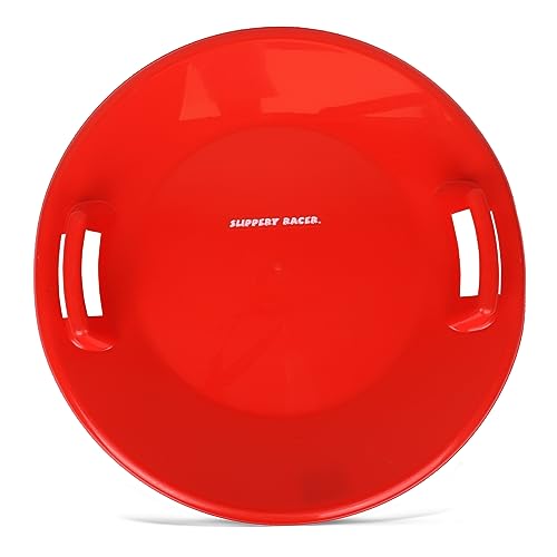 Slippery Racer Heavy-Duty Cold Resistant Downhill Pro Adults and Kids Plastic Outdoor Winter Saucer Disc Snow Sled with Handles - size: 1 PACK, style: RED