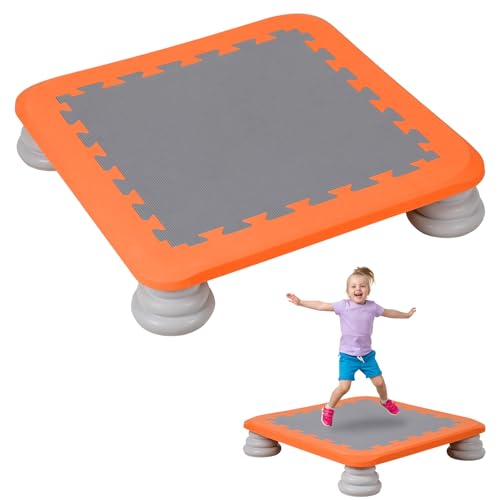 Mini Trampoline for Kids, 25.6 Inch Square Sensory Trampoline with Non-Slip Base, 200 LBS Capacity, Bounce Board for Kids Sensory Integration Training, Indoor/Outdoor Recreation - color: Orange