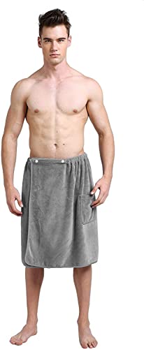 SINLAND Microfiber Men's Bath Spa Sauna Wrap Around Towel, Grey, 24x63In - color: Grey
