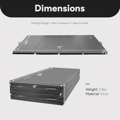 BalanceFrom 6x4 Feet 4-Panel Folding Gymnastics Mat – 2-Inch Thick Pad with Vinyl Surface and Carrying Handles for Tumbling, Yoga, Pilates, Home Workouts, and Martial Arts