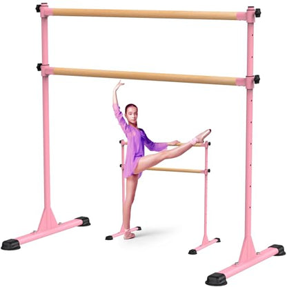 Freestanding Height Adjustable Ballet Barre - color: 4ft (Wood Crossbar, Pink)