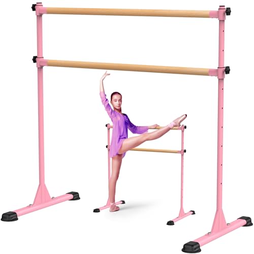 Freestanding Height Adjustable Ballet Barre - color: 4ft (Wood Crossbar, Pink)