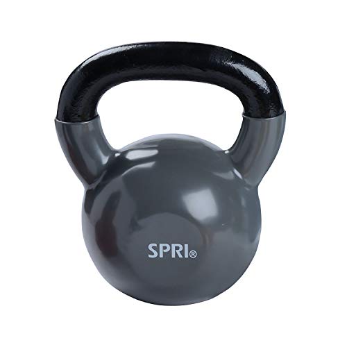 SPRI Kettlebell Weights Deluxe Cast Iron Vinyl Coated Comfort Grip Wide Handle Color Coded Kettlebell Weight Set