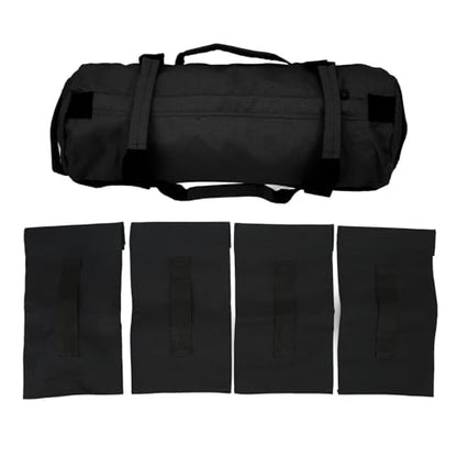 Multi-Purpose Fitness Sandbag with Filler Bags and 6 Handles, Oxford Fabric Training Weight Bag, for Indoor Gym - color: Black