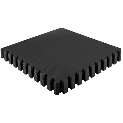 EVA Foam Mat Tiles 6-Pack - 24 SQ FT of Interlocking Padding for Garage, Playroom, or Gym Flooring - Workout Mat or Baby Playmat by Stalwart (Black)