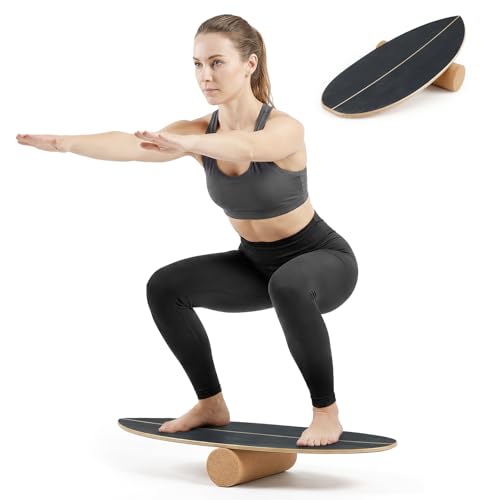 GYMAX Balance Board for Adults, 330LBS Wobble Boards with Storage Rack, Wooden Exercise Balancing Stability Trainer for Improve Balance, Surfing, Skate, Yoga, Skateboarding