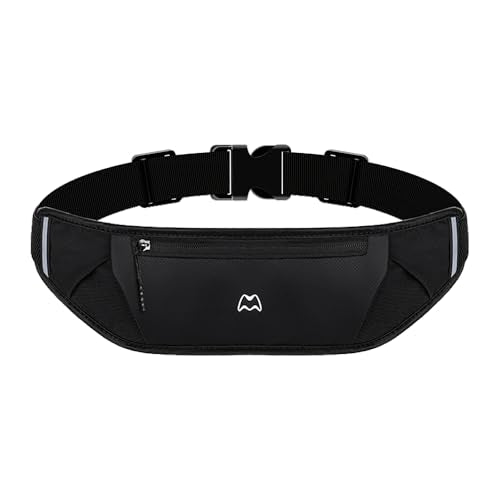 Simptech Running Belt Bag - Lightweight Reflective Waist Fanny Pack for Men Women, Quick-Dry 3-Pocket Running Gear with Phone Holder for Hiking Cycling Travel Essentials (Black)