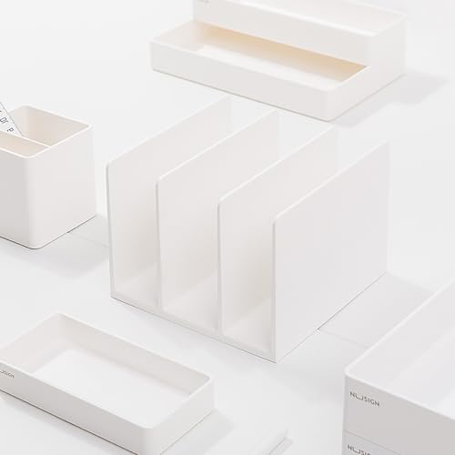 White Mail Desktop Mail Holder, 3 Sections, Plastic Note File Book Letter Paper Holder Sorter Office Accessories Organizer for Desk, 4.8 Inch High 6.38inch Wide 6.38 inch Long