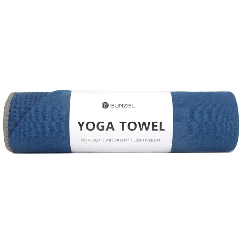 Eunzel Yoga Towel,Hot Yoga Mat Towel with Grip Dots Sweat Absorbent Non-Slip for Hot Yoga, Pilates and Workout 24" x72", Steel Blue - color: Steel Blue, size: 72" x 24"