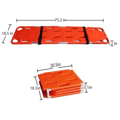 Portable Foldable Spine Board Stretcher, Lightweight PE Backboard with Straps, Water Floating Rescue Board, 350lbs Capacity for EMT, CPR, Ambulance Transport,Four Fold - size: Four Fold