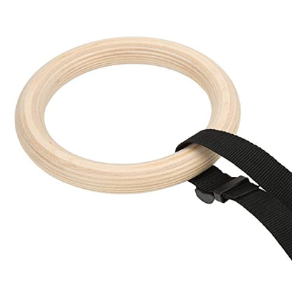 1 Pair Gymnastics Rings, 150KG / 330LB Load Pull Up Exercise Rings with Adjustable Buckle Straps Wood Home Workout Equipment for Men Women
