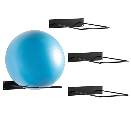 MyGift Yoga Ball Storage Wall Mount, Black Metal Pipe Racks for Exercise Ball Holder, Ball Storage for Home Gym or Studio - color: Matte Black (Industrial Pipe), size: 4 Racks