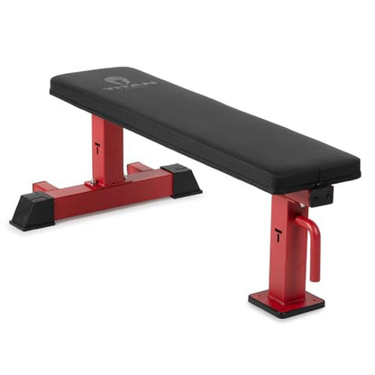 Titan Fitness Elite Series Single Post Flat Bench, Rated 1,000 LB, 2.5" Thick HeftyGrip Vinyl Pad, Dedicated Home Gym Competition Weightlifting & Strength Training Utility Bench - color: Red