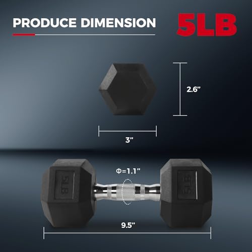 RitFit Rubber Coated Hex Dumbbell Set with Rack, 5-780LB for Home Gym Strength Training, Anti-Slip Knurled Handle, Hexagon Anti-Roll, Heavy-Duty Storage Rack - style: 2 X 5 LBS