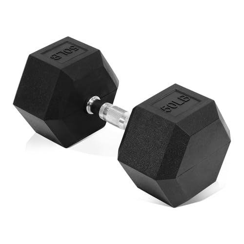 Fitvids Hex Dumbbells Rubber Coated Hand Weights for Exercises and Fitness, 10-50LB Option - size: 50LB Single