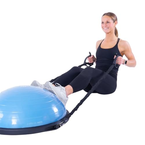 BOSU Pro Balance Trainer, Half-Ball Training Equipment, 300 lb Capacity, Stability Exercise Tool with Resistance Bands Non-Slip Base - color: Blue