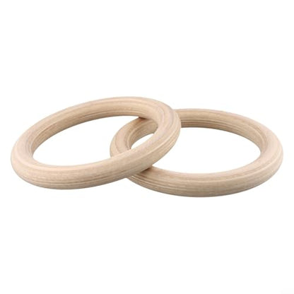 2Pcs Wood Gymnastics Rings Solid Birch Pull Up Bars for Adult Home Fitness Training Adjustable Straps Included 19mm Inner Diameter(25mm 19cm)