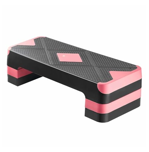 Aerobic Exercise Step Platform, 28-Inch Workout Aerobic Stepper, Height Adjustable Fitness Training Step Deck Trainer with 4 Risers, Non-Slip Surface Bench for Home Gym Cardio Strength, Red