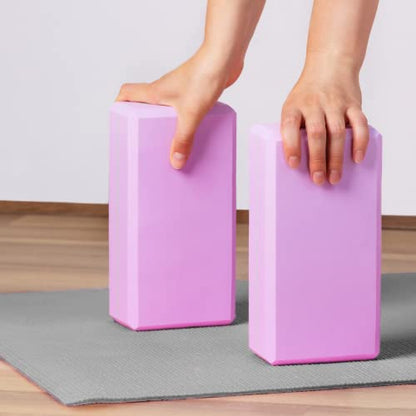 Golberg Foam Yoga Block – For Fitness, High Intensity Support and Improving Strength or Flexibility Pink/Green/Dark Green/Purple/Blue – 1/2/4 Pack - color: 4 Pack - Blue
