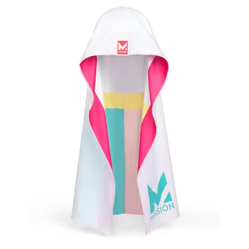 MISSION Reversible Cooling Hoodie Towel- Hood Towel, Cools Instantly When Wet, UPF 50 Sun Protection, Contours Your Head to Stay in Place, Great for Sports, Fitness, Gym (White Multi) - color: White Multi