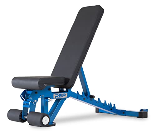 REP FID Foldable Weight Bench, Incline Decline Chair for Home Gym, Compact Portable Stationary Equipment, Heavy Duty Strength Training Platform, Adjustable Situp Dumbbell Workout Support, AB-3000 - color: Matte Blue