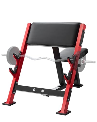 VEVOR Preacher Curl Bench, Strength Training Benches, Max Load 660 LBS Home Gym Fitness Equipment, Seated Arm Isolated Barbell Dumbbell Bicep Station, Adjustable Weight Bench with Bar Holders