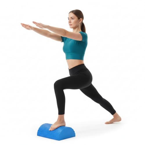 Half Foam Roller for Back and Muscle, Blue Eva Foam Roller with Flat & Round Sides for Stability and Tissue Massage, 30cm Yoga Balance - Half
