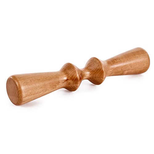 EarthLite Wooden Massage Back Roller - Deep Therapeutic Massage Tool, Back Pain Relief & Trigger Point Release (15”)