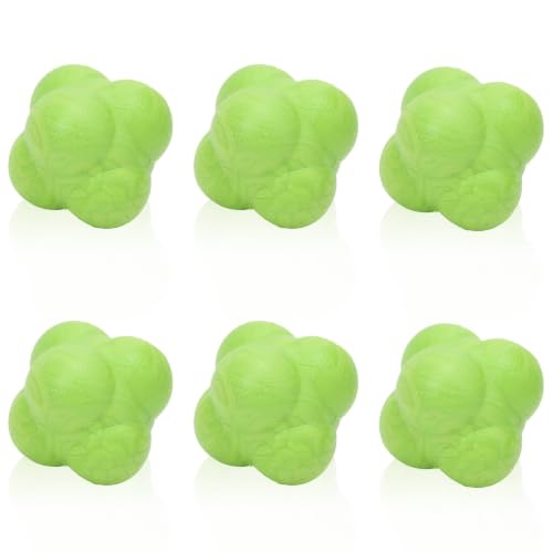 HERCHR Sports Reaction Balls, Reflex Ball 6PCS Hex Bounce Reaction Ball TPR Coordination Reflex Exercise Sports Fitness Training Ball for Hand Eye Coordination, Agility, Reflex Training - color: Green