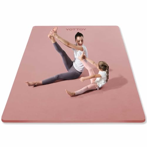 YOTTOY Large Yoga Mat (75 * 52 * 1/2inch),Extra Wide TPE Exercise Mat,Non-Slip Workout Mat for Pilates, Fitness, Barefoot, Home Gym Studio with Strap and Towel - color: Pink, size: 75*52*1/3inch