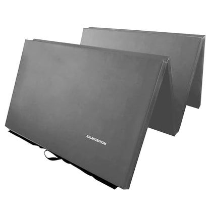 BalanceFrom 10x4 Feet 4-Panel Folding Gymnastics Mat – 2-Inch Thick Pad with Vinyl Surface and Carrying Handles for Tumbling, Yoga, Pilates, Home Workouts, and Martial Arts - color: Gray