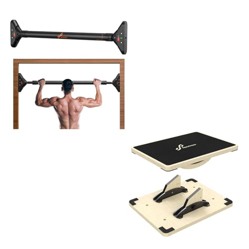 Sportneer Pull Up Bar: Strength Training Chin up Bar without Screws Bundle with Balance Board for Adults Wobble Board Adjustable 2-in-1 Slant Board