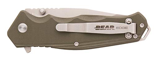 Bear Edge G10 Sideliner, 3 3/8” 440 High Carbon Stainless Steel Blade, Green G10 Handle, Trigger Open and Reversible Pocket Clip (61102)