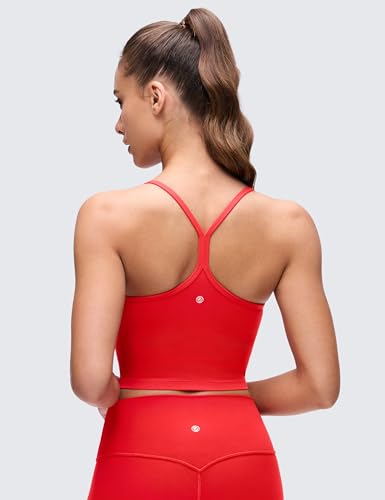CRZ YOGA Butterluxe Y Back Crop Tank Tops for Women - Spaghetti Straps Racerback Padded Yoga Workout Longline Sports Bras