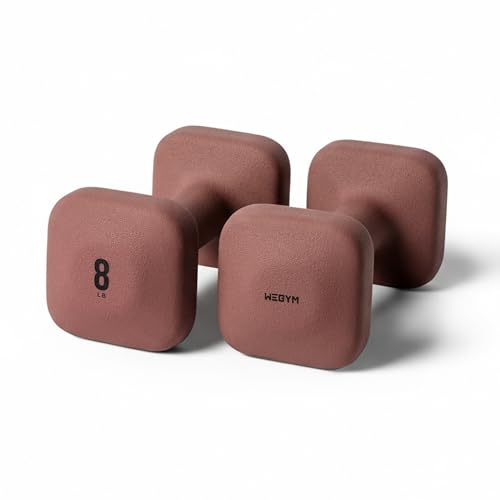 WeGym SafeGrip Square Dumbbells with Anti Slip Handles, Aesthetic Free Weights for Home Workouts, Stable Design Prevents Rolling during Floor Exercises - color: Rose, style: 8LB Pair