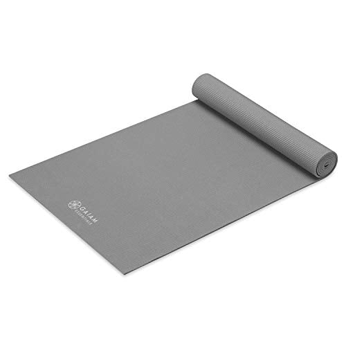 Gaiam Essentials 1/4" Thin (6mm) Yoga & Pilates, Fitness & Exercise Mat with Easy-Cinch Carrier Strap Cusion Support For Fitness and Gym Workouts