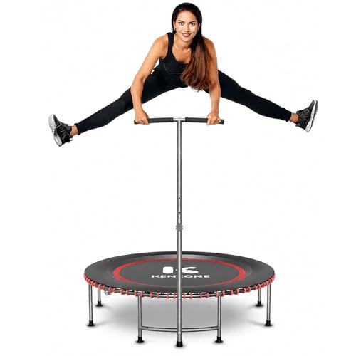40/48" Low-Impact Rebounder Trampoline for Adults with Bungee, 450/550LBS Quiet Mini Exercise Trampoline with Adjustable U/T-Shaped Foam Handle Bar, Fitness Equipment for Indoor/Gym Workout - size: 40 inch, style: T-Bar