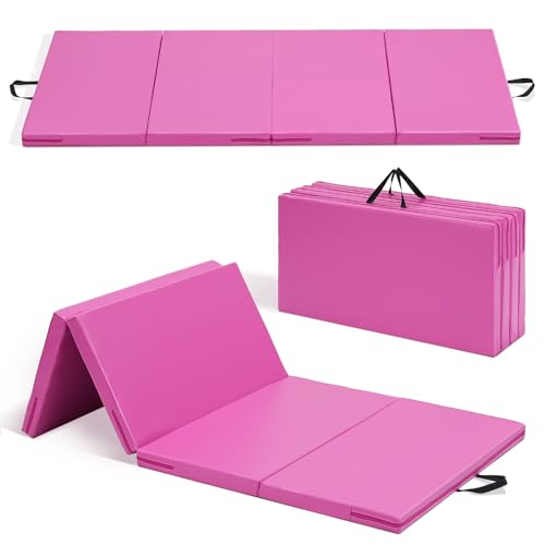 ZENOVA Gymnastics Mat 6'x3'x2''/4'x8'x2'' Exercise Mat Gym Mat for Home Aerobics Workout Foldable Tumbling Mat Children Gifts - color: 3FT x 6FT --Pink