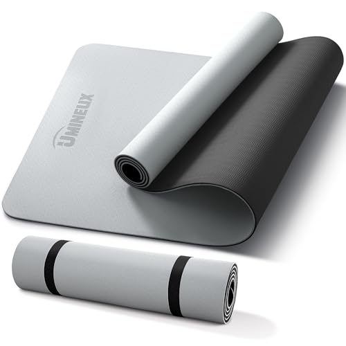 UMINEUX Extra Thick Yoga Mat, 6MM &10MM Yoga Mat Non Slip, POE Yoga Mats for Women Men, 72"x24", Great for Workout, Yoga, Pilates, Fitness & Floor Exercises - color: Gray & Black, size: 6MM