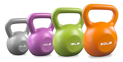 Women Exercise Kettlebells 50LBs Set with Vinyl Coated Strength Training Kettle Bell for Home Workout, Strong Grip Weights 5/10/15/20lb Included