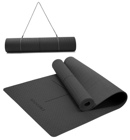 Ewedoos Eco Friendly Yoga Mat with Alignment Marks TPE Yoga Mat Non Slip Hot Yoga Mat Thick 1/4'' Anti-Tear Surfaces Exercise Mats for Home Workout Fitness Pilates - color: Gray