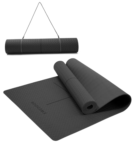 Ewedoos Eco Friendly Yoga Mat with Alignment Marks TPE Yoga Mat Non Slip Hot Yoga Mat Thick 1/4'' Anti-Tear Surfaces Exercise Mats for Home Workout Fitness Pilates - color: Gray