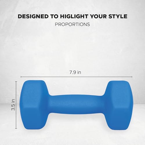 FUXION 12lb Neoprene Dumbbell Hand Weights, Sets of 2 with Multiple Weight Options, Hexagon Non-Slip Weights for Home Gym Yoga Pilates Workout - Dark Blue